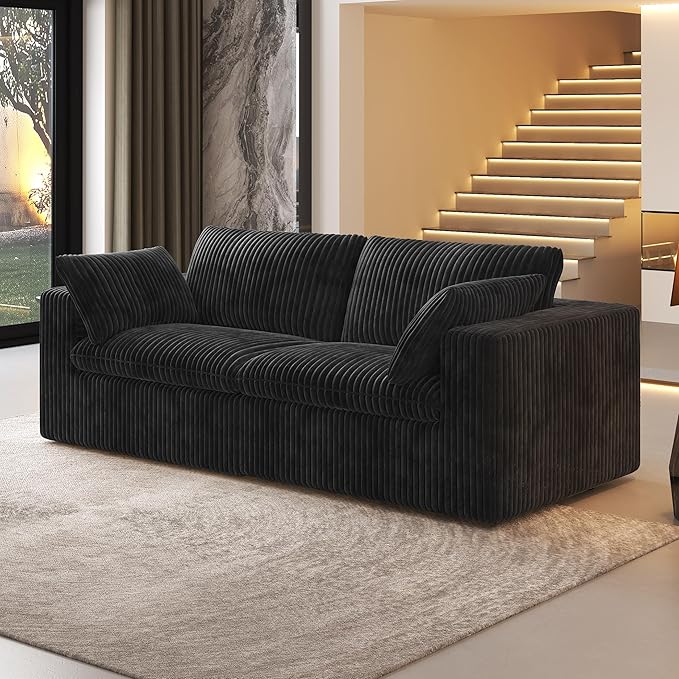 78.74" LoveSeat Cloud Sofa,Modular Sectional Couch,Modern Deep Seat Upholstered Couches with Plush Corduroy Fabric for Living Room Furniture,Bedroom and Apartment,No Assembly Required,Black
