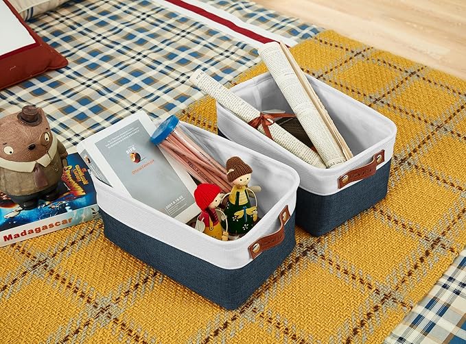 DECOMOMO Small Storage Basket, Closet Storage Bins, Baskets for Organizing Shelves (Navy Blue & White, Small - 6 Pack)