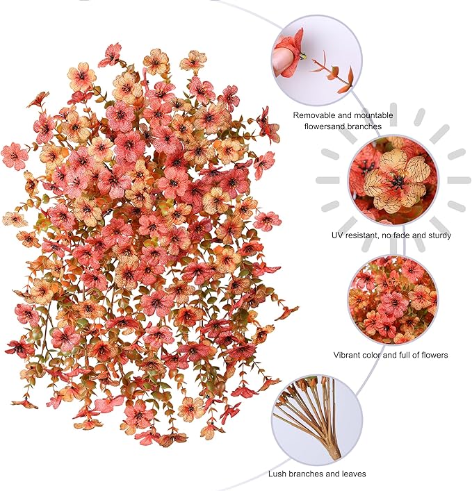 INSPRING Artificial Mums for Outdoors Decoration Fall Fake Flowers for Outside Decor, 2Pcs Silk Daisy with Eucalyptus UV Resistant Realistic Vines for Front Door Yard Patio Porch Planter Home