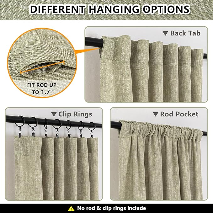 MYSKY HOME Sage Green Living Room Curtains 84 Inch Length 2 Panels Set, Semi Sheer Curtains for Bedroom Soft Touch Light Filtering Drapes for Doorways Sliding Glass Door, 50" Wide, Sets of 2