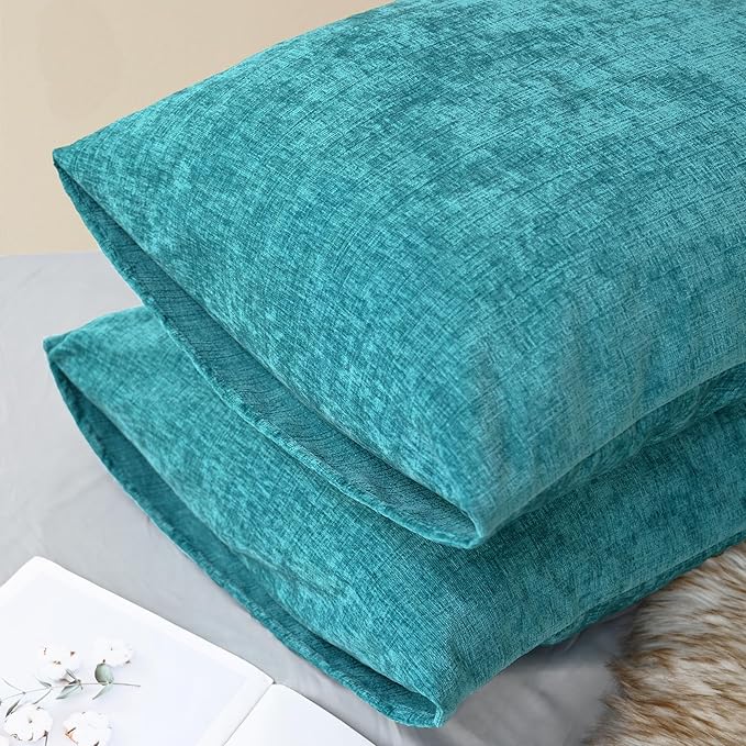 CaliTime Throw Pillow Covers Decorative 20 X 26 Inches Pack of 2 Cozy Chenille Standard Pillow Shams Cases for Couch Sofa Bed Living Room Home Lake Blue