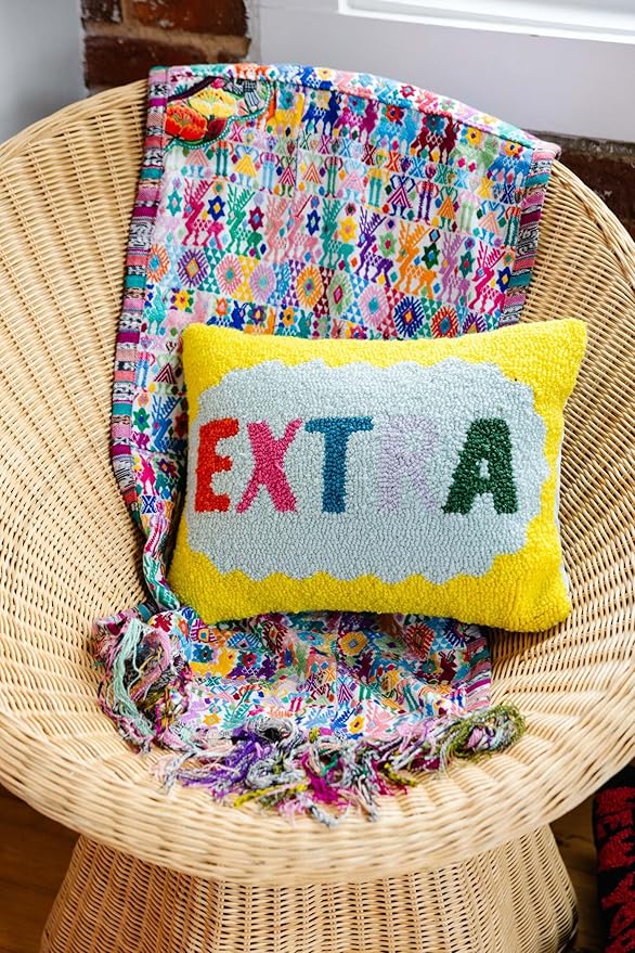 FURBISH Hook Decorative Throw Pillow - Extra - 12"x 16" - Small Embroidered Designer Pillow for Living Room, Couch, Sofa, Chair & Bed - Eclectic Home Decor