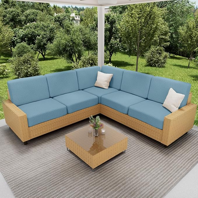 hyha Waterproof Sectional Couch Covers, Non Slip Sofa Couch Cushion Covers L Shape, Thick Stretch Jacquard Fabric, Washable Sofa Slipcovers with Elastic Bottom (1 Piece for Chaise XL, Lake Blue)