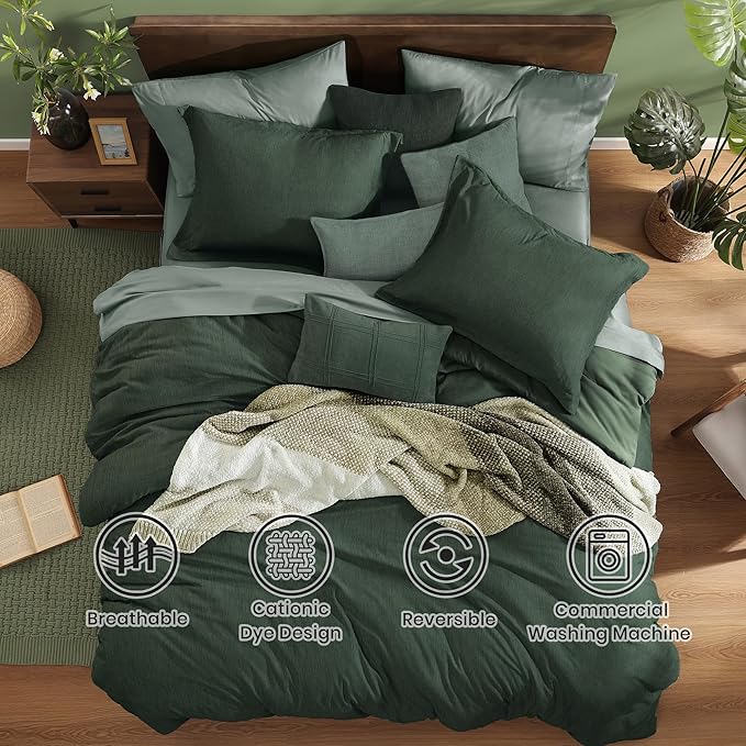 Monbix King Size Comforter Set, Deep Forest King Size Bedding Set Reversible, King Comforter Set 7 Pieces, Cationic Dyeing Bed in a Bag with Comforter, Sheets, Pillowcases & Shams