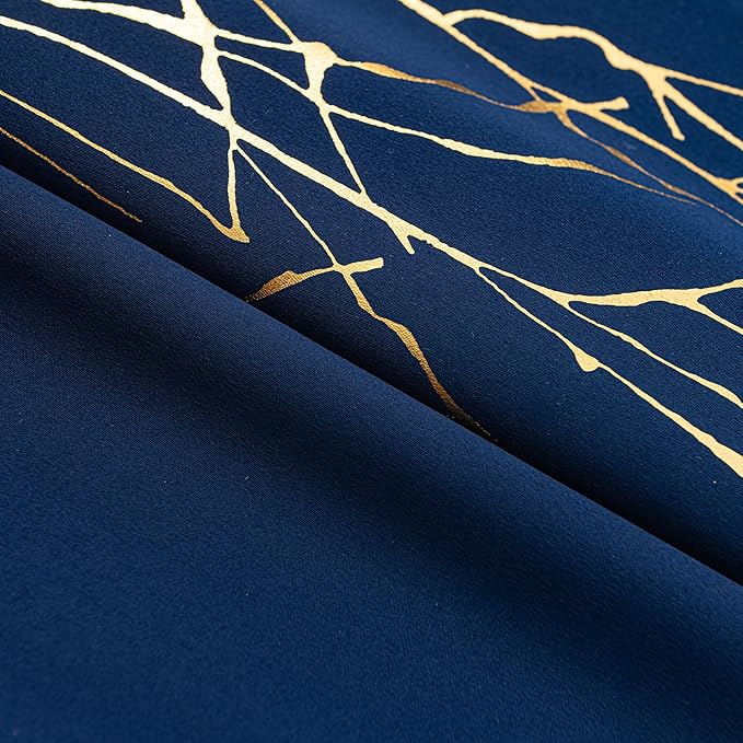 Grommets Blackout Long Window Curtains Navy Blue Gold-52W*95L 2PCS Drapes for Bedroom