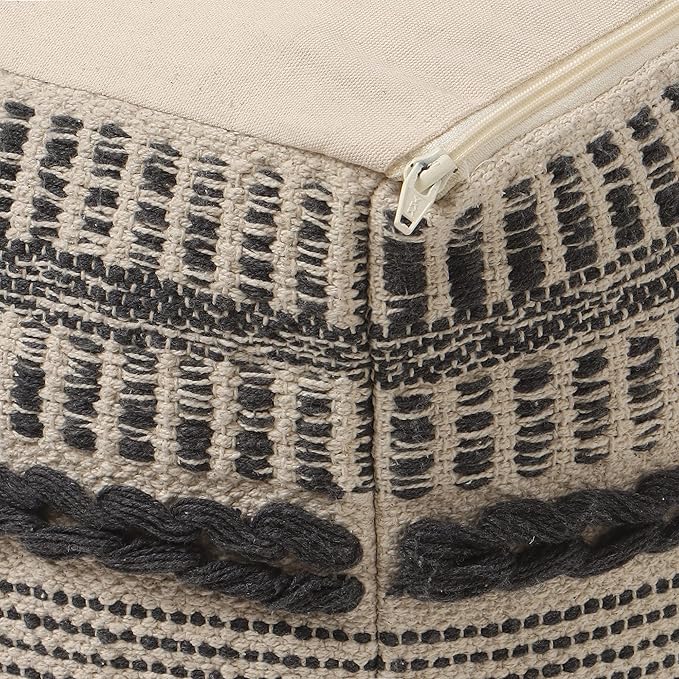 REDEARTH · Tufted Pouf Ottoman with Filler Textured Storage Cube Bean Bag Pouffe Footrest for Living Room, Bedroom, Nursery, Kidsroom; 100% Cotton (17.5"X17.5"X17.5", Chevron Gage)