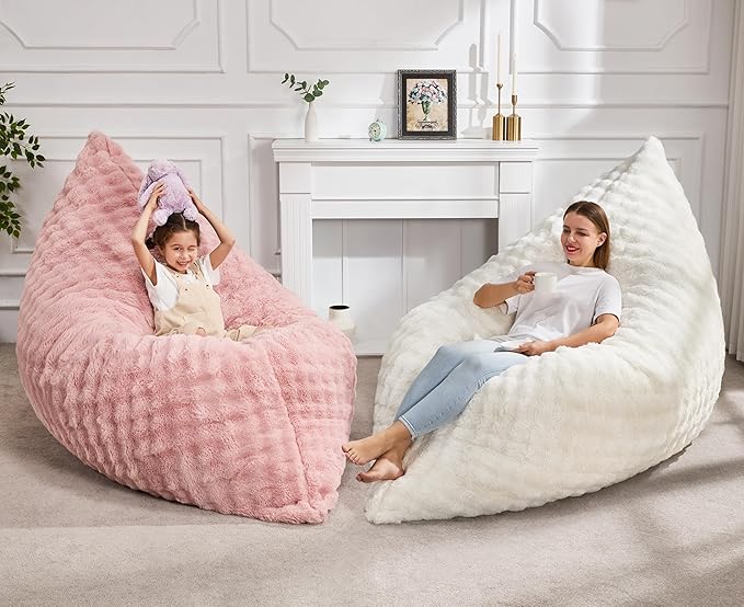 Hobestluk 3 in 1 Bean Bag Chair Giant Bean Bag Chairs for Adults with Bubble Cover Convertible Bean Bag Floor Cushion with Machine Washable Cover for Living Room (Bubble White)