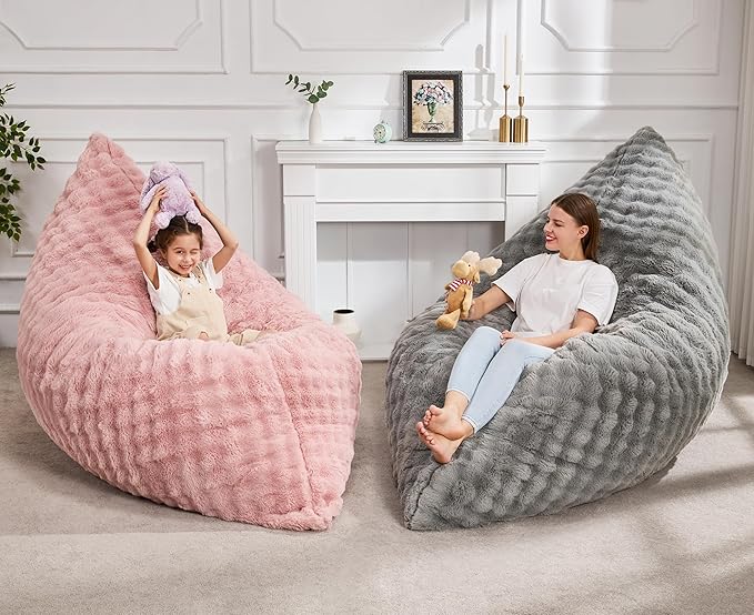 Hobestluk 3 in 1 Bean Bag Chair Giant Bean Bag Chairs for Adults with Bubble Cover Convertible Bean Bag Floor Cushion with Machine Washable Cover for Living Room (Bubble Grey)