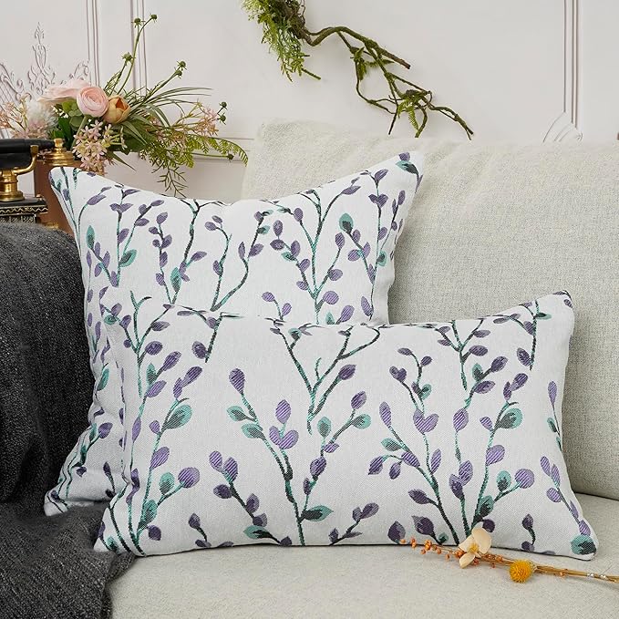 YOUR SMILE Classical Embroidery Jacquard Purple Square Decorative Throw Pillow Case Cushion Cover,12x20 inch