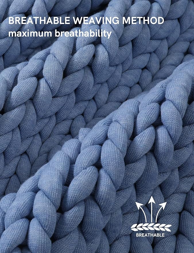 YnM Chunky Throw Blanket, Medium-Weight, Hand Knitted, Skin Friendly, Ventilated and Breathable, Machine Washable, Home Décor Piece for Couch, Sofa and Bed (Cerulean Blue, 60x80 Inch)
