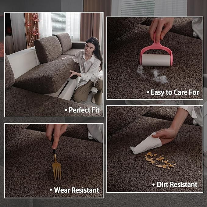 Couch Cushion Covers for Sectional Sofa, Stretch Soft Sofa Slipcovers Washable Wear-Resistant Universal Furniture Protector for Living Room(2 Seaters Covers, Brown)