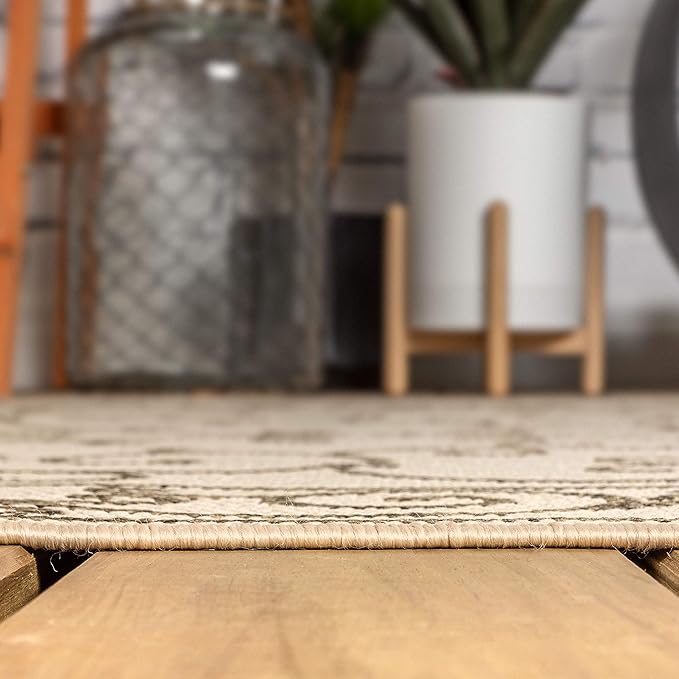 JONATHAN Y Vintage Filigree Indoor Outdoor Runner Rug 2X10 Beige/Brown, Charleston Textured Weave for Backyard, Patio, Porch, Easy-Cleaning, High Traffic, Pet-Friendly, Non-Shedding (SMB106A-210)