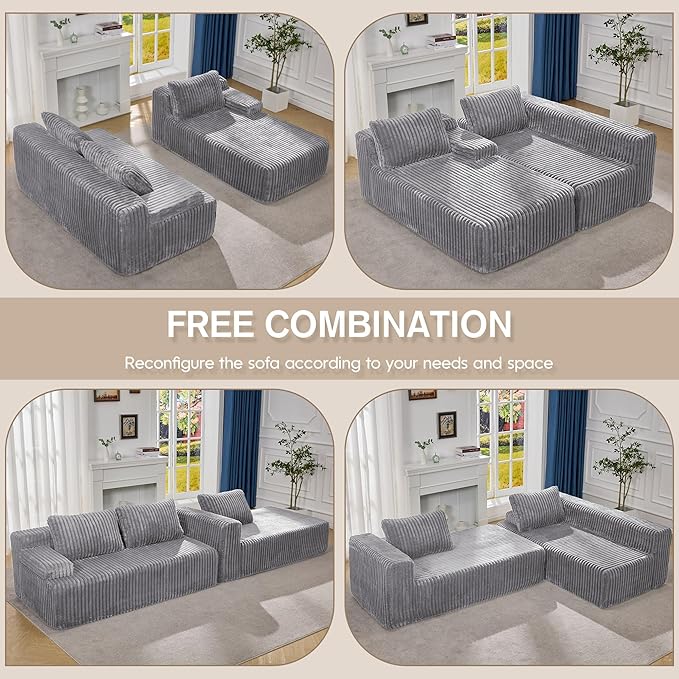 Hobestluk Modular Sectional Sofa Couches 108" L-Shape Couch 3 Seat Modular Sofa Memory Foam Sectional Couches for Living Room, Boneless Couch with Oversized Chaise (Light Grey, Right Facing)