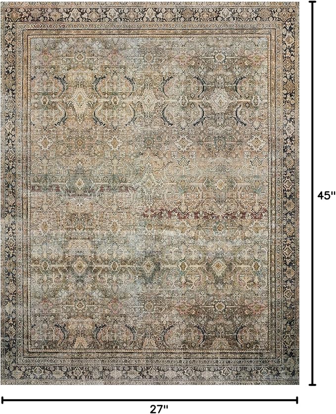 Loloi Layla Collection LAY-03 Olive/Charcoal 2'-3" x 3'-9" .13" Thick Accent Rug, Soft, Durable, Vintage Inspired, Distressed, Low Pile, Non-Shedding, Easy Clean, Printed, Living Room Rug