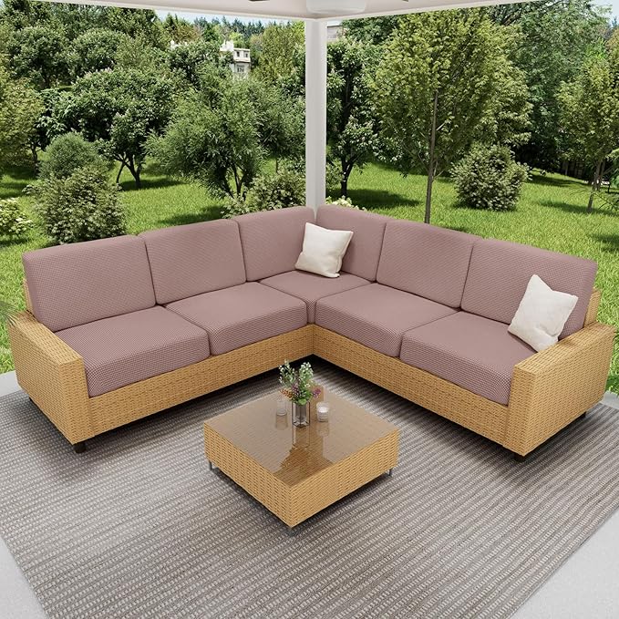 hyha Waterproof Sectional Couch Covers, Non Slip Sofa Couch Cushion Covers L Shape, Thick Stretch Jacquard Fabric, Washable Sofa Slipcovers with Elastic Bottom (1 Piece for Chaise, Camel)