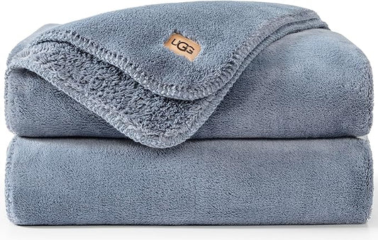 UGG Whitecap Plush Throw Blanket Fleece Lightweight Soft Cozy Throw for Couch or Bed Luxury Home Decor for Living Room Washable Hypoallergenic Blankets for Dorm Decor, 50-inch x 70-inch, Denim Blue
