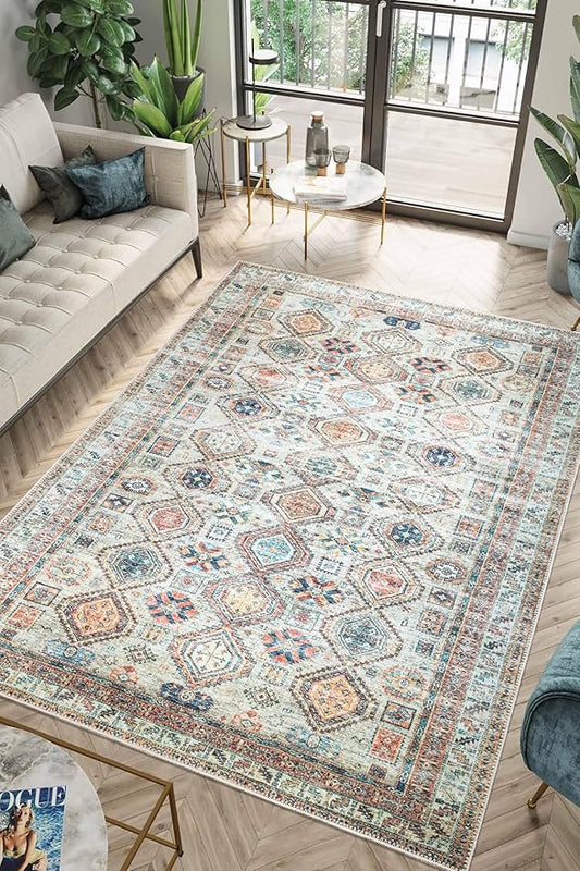 Keen Home Design 8x10 Rug - Machine Washable Area Rug with Non-Slip Backing, Ideal for Living Room, Dining Room, Bedroom - Vintage, Easy Clean, Durable, Low Pile Rug - (8' x 10')