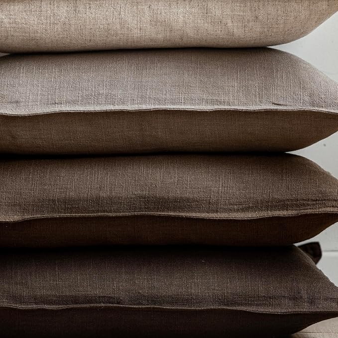 Foindtower Set of 2, Decorative Linen Soild Throw Pillow Covers Soft Accent Euro Cushion Case Farmhouse Neutral Pillowcase for Chair Couch Sofa Bedroom Living Room Home Decor 24 x 24 Inch Brown Tan