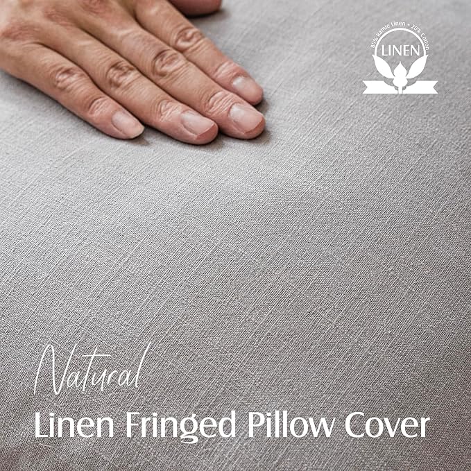 Foindtower Set of 2 Decorative Linen Fringe Lumbar Throw Pillow Covers Farmhouse Cushion Cover with Tassels Accent Pillowcase for Couch Sofa Bed Living Room Home Decor,12×20 Inch,Light Rustic Gray