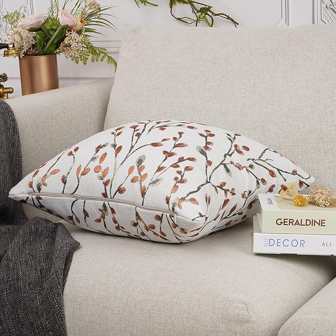 YOUR SMILE Classical Embroidery Jacquard Orange Square Decorative Throw Pillow Case Cushion Cover 18x18 inch