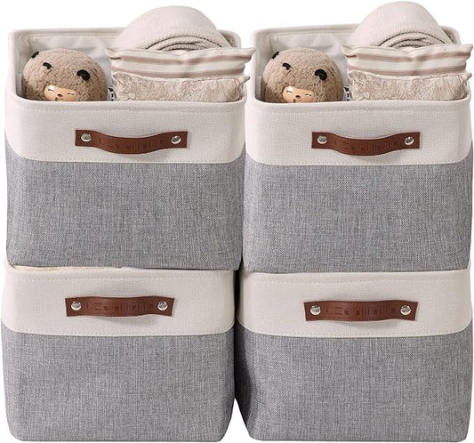 DECOMOMO Storage Baskets for Shelves - Fabric Closet Organizers and Storage Bins, Perfect Baskets for Organizing Closet Toys Nursery (Grey and White, XL - 4 Pack)