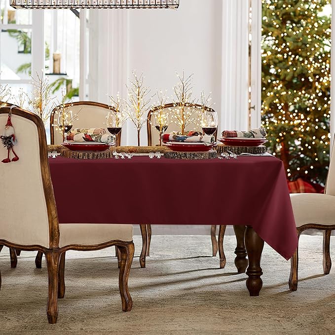 sancua Rectangle Tablecloth - 60 x 60 Inch - Stain and Wrinkle Resistant Washable Polyester Table Cloth, Decorative Fabric Table Cover for Dining Tables, Buffet Parties and Camping, Burgundy