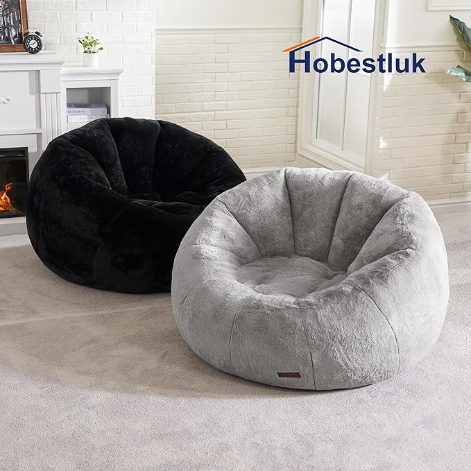 Hobestluk Bean Bag Chairs Large Bean Bag Couch for Adults Stuffed Sofa Chair Comfy Giant Bean Bag Chair with Spacious Design for Reading, Playing or Relaxing (Black)