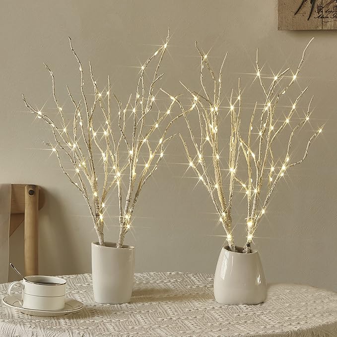 Birchlitland Lighted Birch Branches with Timer Battery Operated 18IN 70L Warm White LED Fairy Lights, Artificial Decorative Branch Lights for Home and Holiday Decoration Indoor Outdoor