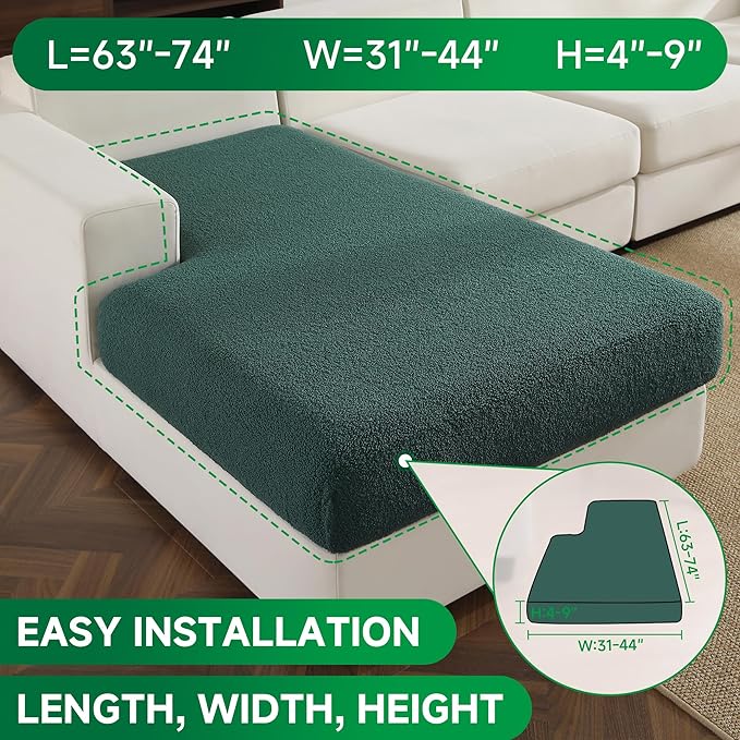 Couch Cushion Covers for Sectional Sofa, Stretch Soft Sofa Slipcovers Washable Wear-Resistant Universal Furniture Protector for Living Room(1 Piece Chaise Cover, Green)