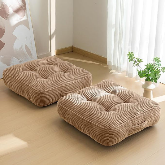 6" Washable Floor Pillow Cushion for Adults, Meditation Cushion Pillow, Large Square Floor Sitting, Removable Tufted Corduroy Cover, for Tatami Living Room or Yoga, 22x22 Inch, 2Pack, Machine Washable