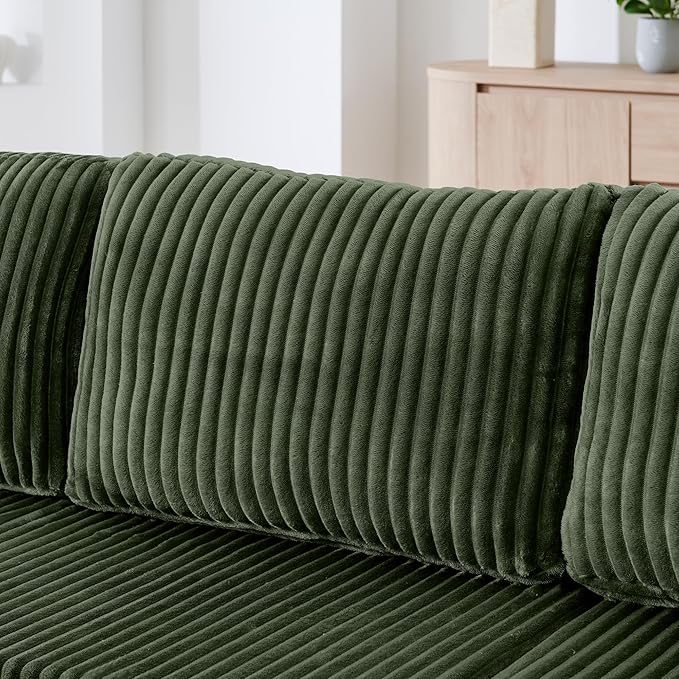 HYJT-H&K Modular Sectional Sofa Cloud Secttional Couch, 132" Comfy U Shaped Couches for Living Room, Deep Seat Memory Foam Fluffy Plush Corduroy Boneless Couch Sectionals with Chaise, Green