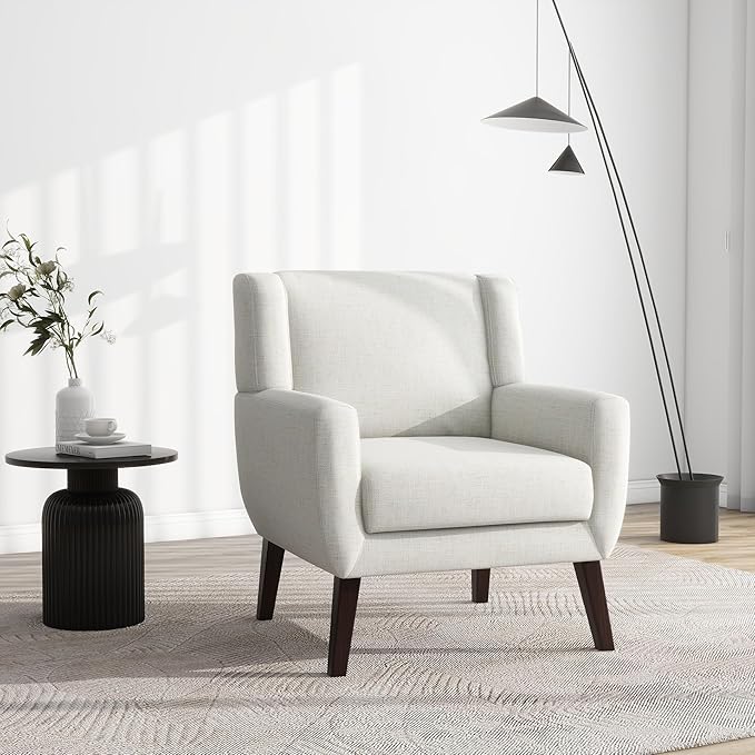 UIXE Accent Chair, Fabric Upholstered Armchair for Living Room, Comfy Arm Chair Single Sofa Bedroom Side Reading Seat - Flax Beige