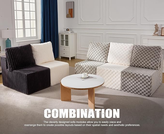 Single Sofa 1 Seat Couch with Deep Seat Memory Foam Cloud Chair with Pillows Large Sofa with L Shape for Living Room Bedroom (Plush GREYOLIVE, Single)