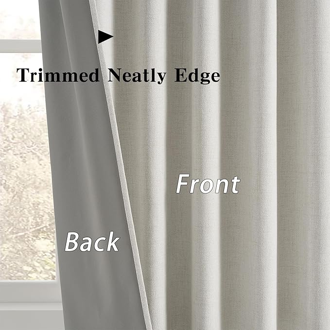 132 Inch Blackout Curtains Panels Set,Linen Textured Custom Curtains High Ceiling to Floor Rod Pocket Back Tab Farmhouse Dark Out Window Drapes for Living Room 11ft Length,Natural Birch/Ivory