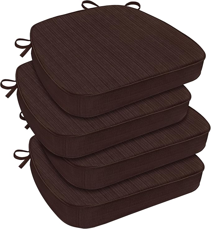downluxe Chair Cushions for Dining Chairs, Waterproof Kitchen Chair Pads, Non-Slip Dining Seat Cushion with Ties, 17" x 16" x 2.5", Brown, 4 Pack