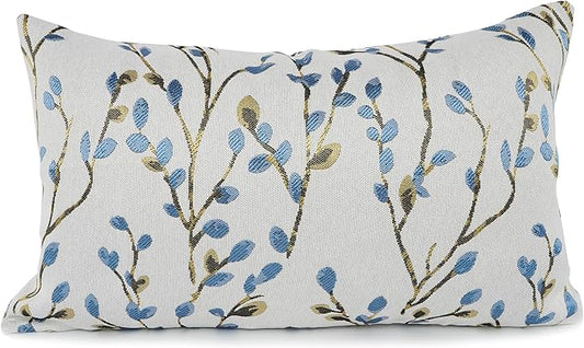 YOUR SMILE Classical Embroidery Jacquard Blue Square Decorative Throw Pillow Case Cushion Cover,12x20 inch