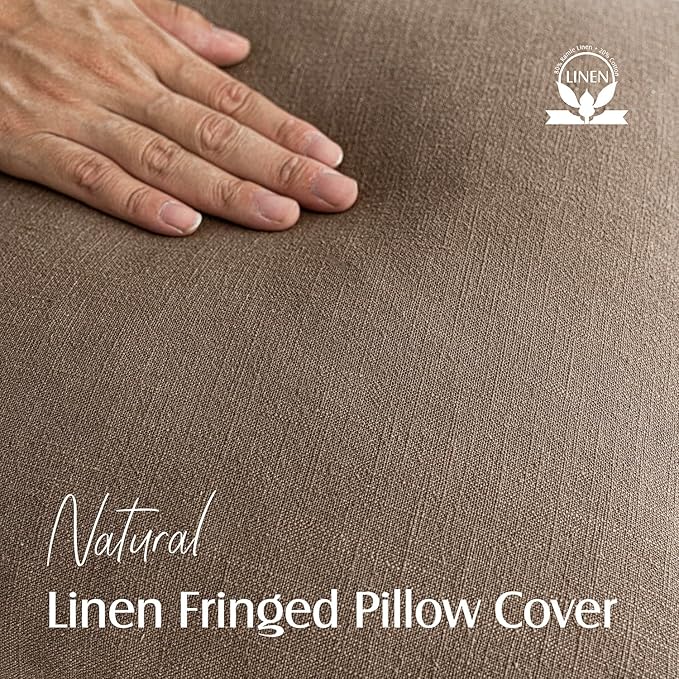 Foindtower Decorative Linen Fringe Throw Pillow Covers Cozy Boho Farmhouse Cushion Cover with Tassels Soft Accent Pillowcase for Chair Sofa Bed Living Room Home Decor, 18×18 Inch, 1PC, Light Brown