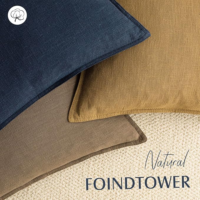 Foindtower Pack of 2, Decorative Linen Soild Throw Pillow Covers Soft Accent Cushion Case Boho Farmhouse Pillowcase for Couch Sofa Bedroom Living Room Home Decor 22 x 22 Inch Light Brown