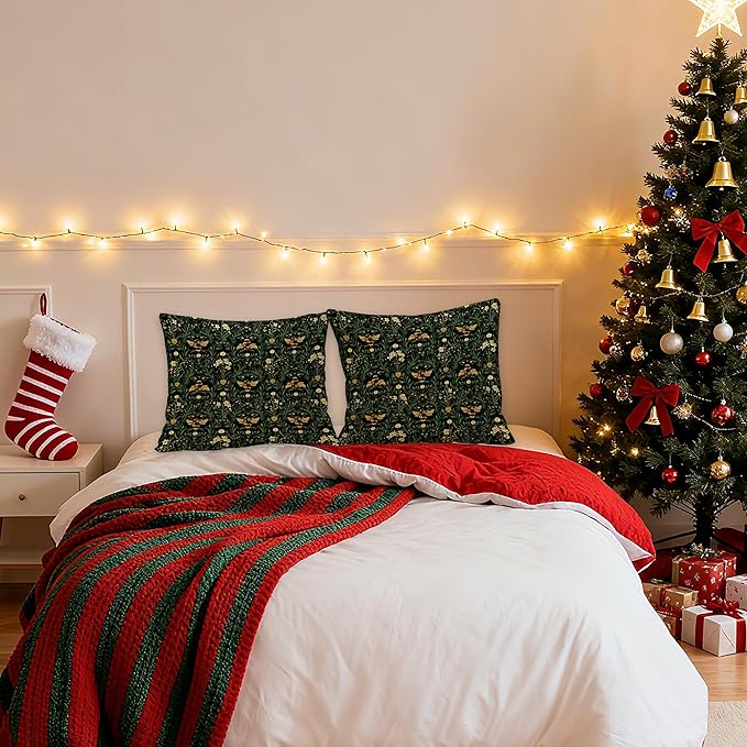 William Morris Inspire Floral Bee Pillow Covers 18x18 Set of 2, Dark Academia Art Nouveau Cottagecore Flower Botanical Bumblebee Decorative Throw Pillow Covers for Home Bedroom Living Room