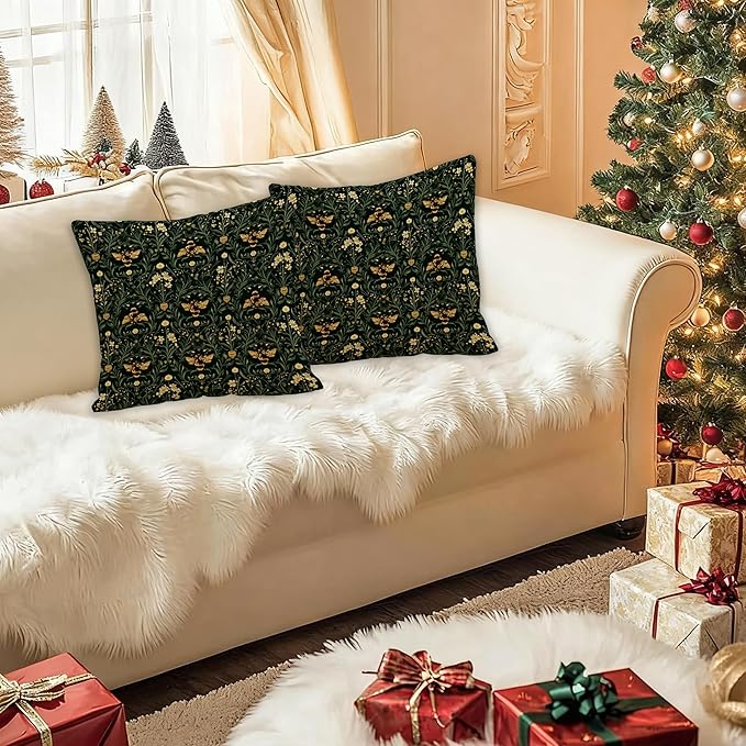 William Morris Inspire Floral Bee Pillow Covers 18x18 Set of 2, Dark Academia Art Nouveau Cottagecore Flower Botanical Bumblebee Decorative Throw Pillow Covers for Home Bedroom Living Room