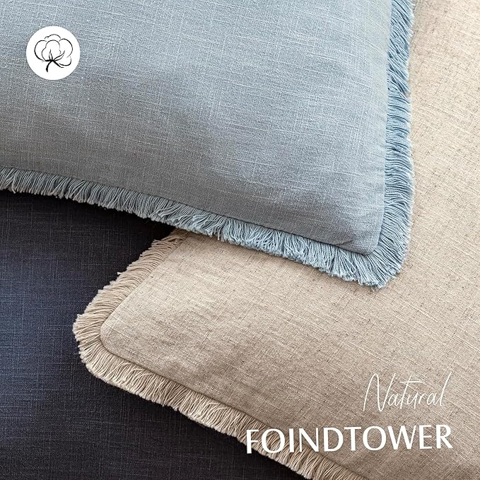 Foindtower Decorative Linen Fringe Lumbar Throw Pillow Covers Cozy Boho Farmhouse Cushion Cover with Tassel Soft Accent Pillowcase for Sofa Bed Living Room Home Decor, 12×20 Inch,1PC,Sky Blue