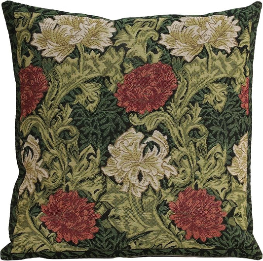 Charlotte Home Furnishings Throw Pillow Covers 16x16 in, Green Chrysanthemum Decorative Pillow Covers, Boho European Tapestry Cushion Cases, Living Room Cozy Home Decor, Jacquard Woven Soft Cotton