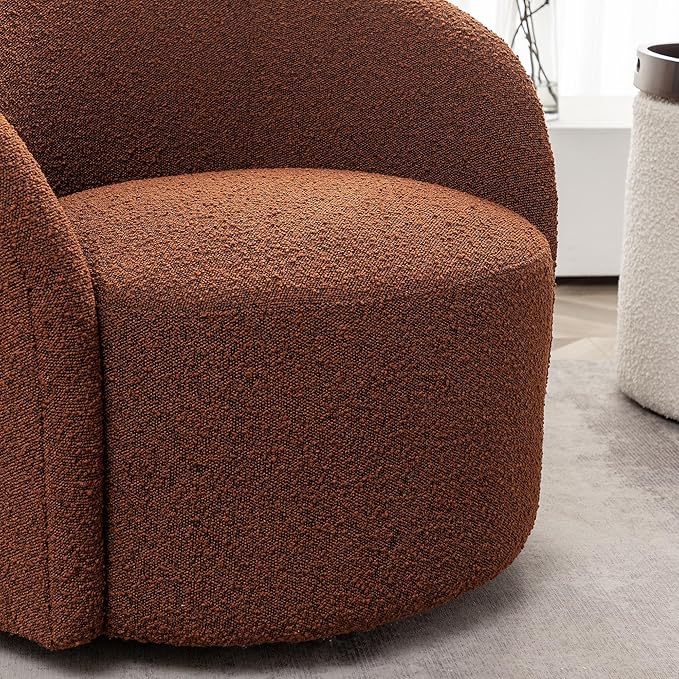 KINWELL 34" W Mid Century Modern Swivel Barrel Chair, Round Upholstered Boucle Swivel Accent Chairs, No Assembly Sofa Chair for Living Room Bedroom Reading Apartment Lounge Nursery