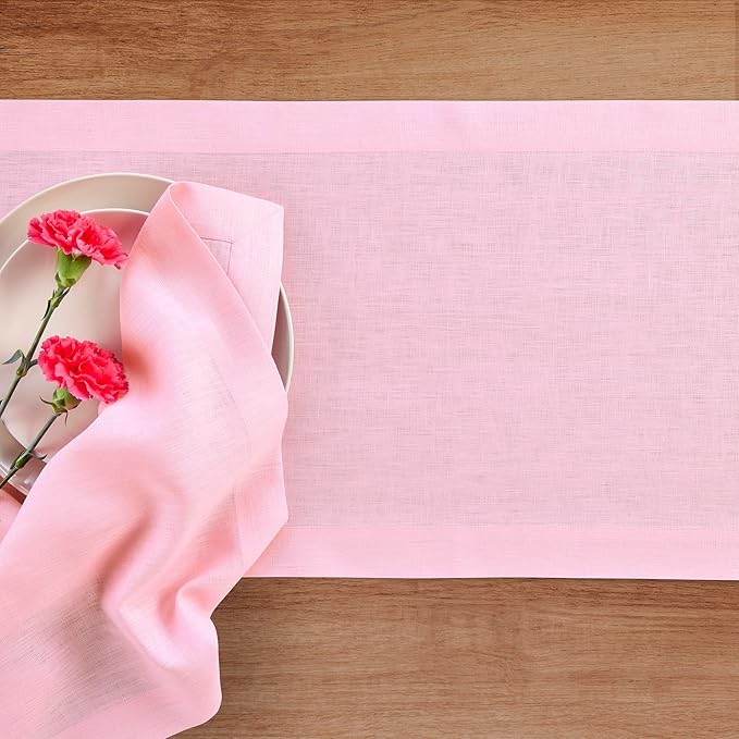 Solino Home Linen Table Runner 60 Inches - 100% Pure Linen Pink Lemonade Table Runner 14 x 60 Inch Ideal for Dresser and Coffee Tables - Halloween - Fete