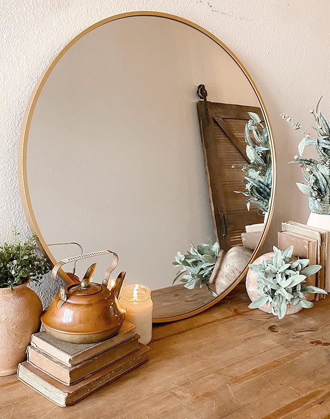 BEAUTYPEAK Circle Mirror Gold 36 Inch Wall Mounted Round Mirror with Brushed Metal Frame for Bathroom, Vanity, Living Room, Bedroom, Entryway Wall Decor (Gold, 36 Inches)