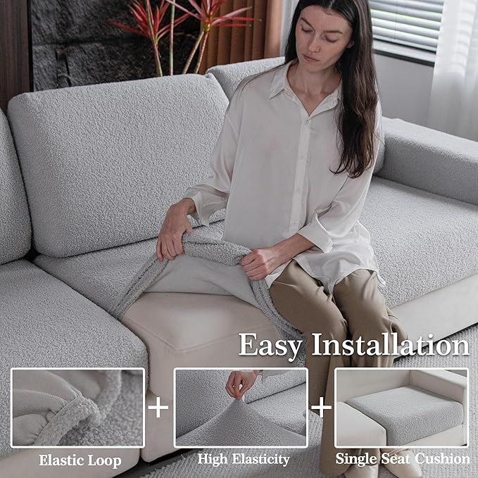 Couch Cushion Covers for Sectional Sofa, Stretch Soft Sofa Slipcovers Washable Wear-Resistant Universal Furniture Protector for Living Room(1 Piece Large Cover, Light Gray)