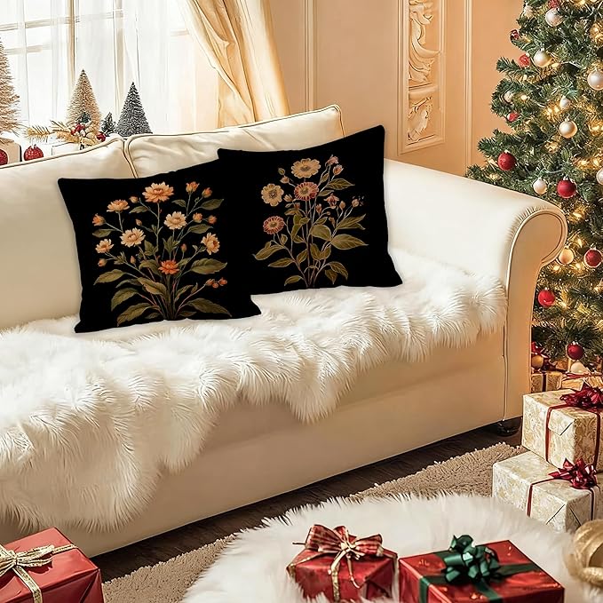 William Morris Inspire Vintage Floral Pillow Covers 18x18 Set of 2, Floral Room Decor, Dark Cottagecore Rustic Wildflower Botanical Decorative Throw Pillow Covers for Home Bedroom Living Room