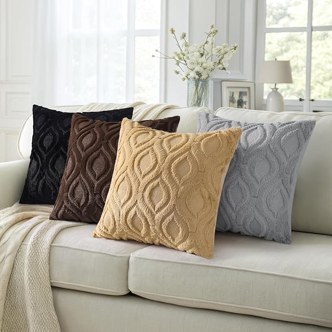 decorUhome Fall Throw Pillow Covers 20x20 Inch Set of 2, Soft Plush Decorative Faux Fur Grey Solid Couch Pillow Covers, Accent Farmhouse Neutral Square Euro Pillow Cases for Sofa Bed Living Room