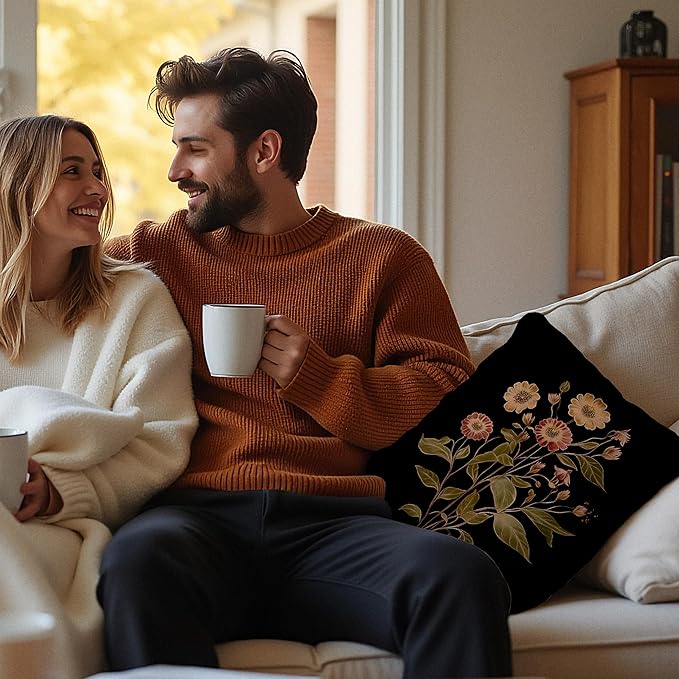 William Morris Inspire Vintage Floral Pillow Covers 18x18 Set of 2, Floral Room Decor, Dark Cottagecore Rustic Wildflower Botanical Decorative Throw Pillow Covers for Home Bedroom Living Room