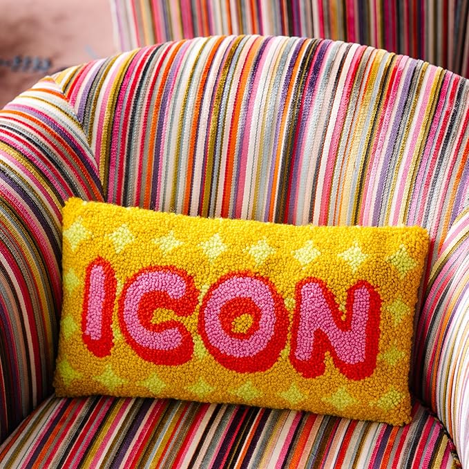 FURBISH Hook Decorative Throw Pillow - Icon - 9"x16" - Small Embroidered Designer Pillow for Living Room, Couch, Sofa, Chair & Bed - Eclectic Home Decor